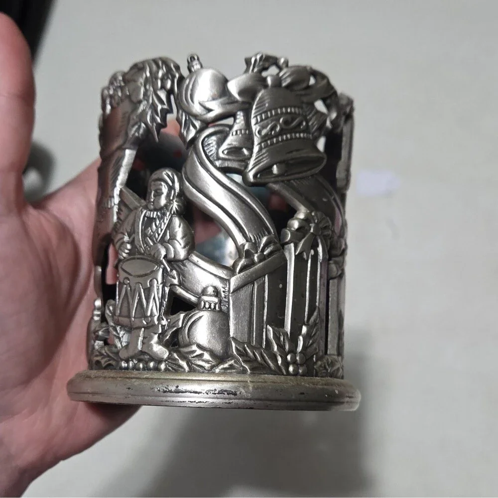 Silver Metal Santa Claus Christmas Candle Holder Free Standing